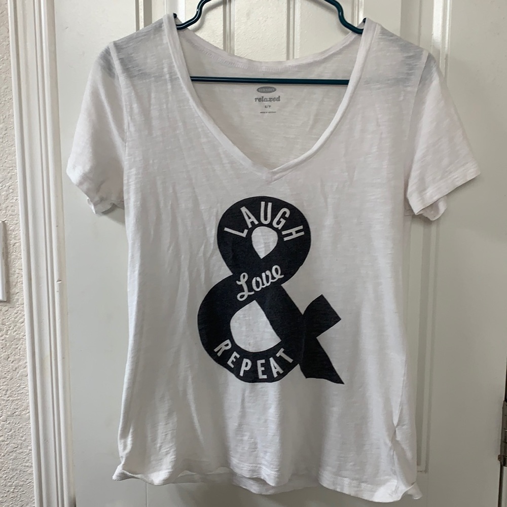 White laugh love and repeat tee